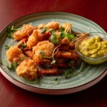 Gamberoni croccanti, crema di avocado e batata